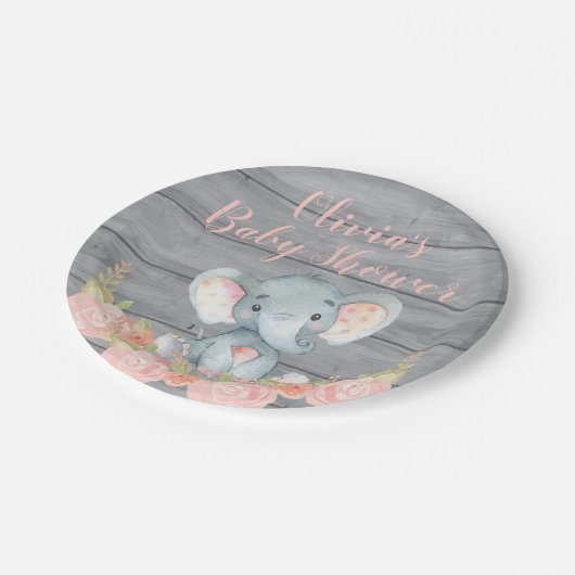 Rosa Elefant-Babyparty-Pappteller Pappteller (Schrägansicht)