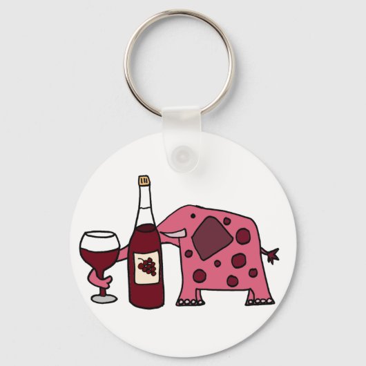 Rosa Elefant Drink Wein Schlüsselanhänger (Vorderseite)