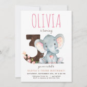 Rosa Elefant Dritte Geburtstagsfeier Einladung (Vorderseite)