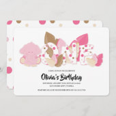 Rosa Elefant Einladung zum ersten Geburtstag (Vorne/Hinten)