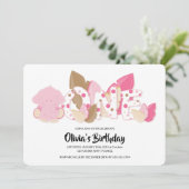 Rosa Elefant Einladung zum ersten Geburtstag (Stehend Vorderseite)