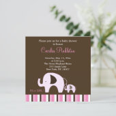 Rosa Elefant (Es ist ein Mädchen) 5x5 Einladung (Stehend Vorderseite)