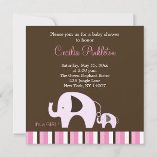 Rosa Elefant (Es ist ein Mädchen) 5x5 Einladung