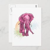 Rosa Elefant gezeichnet - Sonnenuntergang Postkarte (Vorne/Hinten)