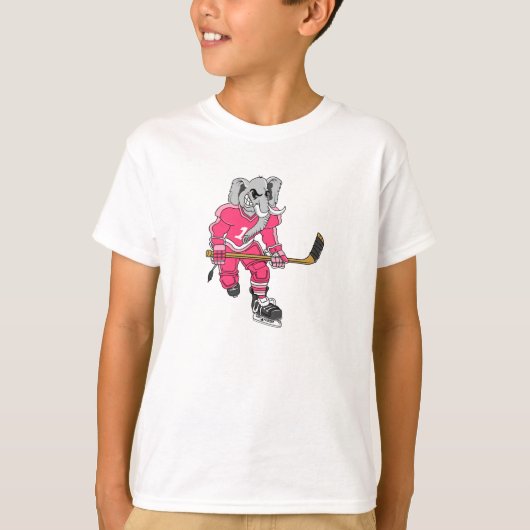 Rosa Elefant-Hockey-Spieler T-Shirt (Vorderseite)