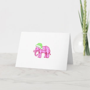 Rosa Elefant in grüner Weihnachtsmannmütze Karte