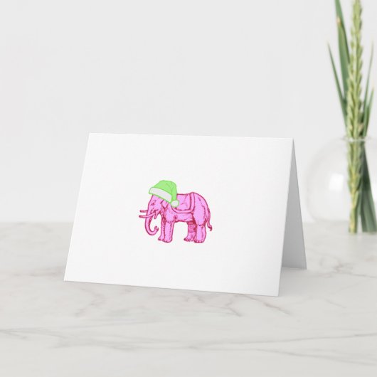 Rosa Elefant in grüner Weihnachtsmannmütze Karte (Vorderseite)