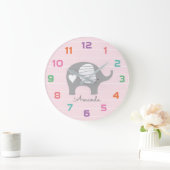 Rosa Elefant-Kinderzimmer-Dekor-Wand-Uhr Große Wanduhr (Zuhause)