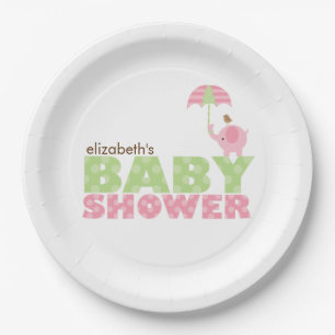 Rosa Elefant-Mädchen-Babyparty Pappteller