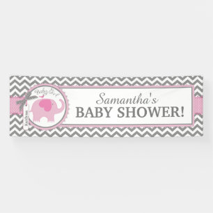 Rosa Elefant-Mädchen-Zickzack Baby-Dusche Banner