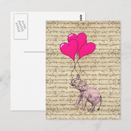 Rosa Elefant mit Ballons Postkarte (Vorne/Hinten)