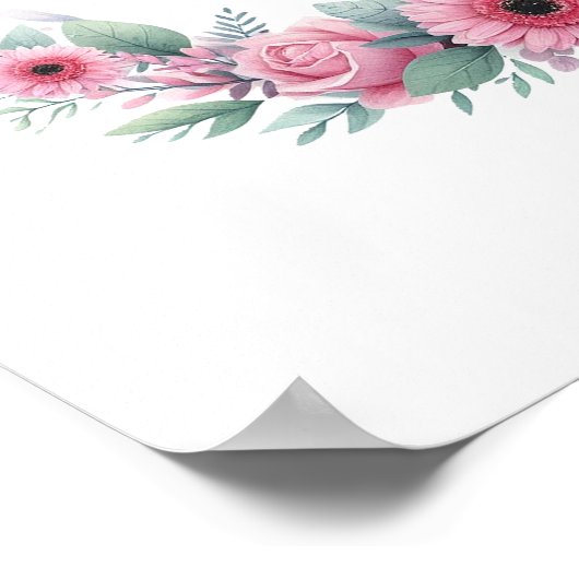 Rosa Elefant mit Blumenreath Poster (Ecke)