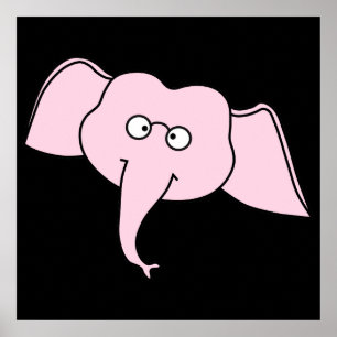 Rosa Elefant mit Brille. Cartoon Poster