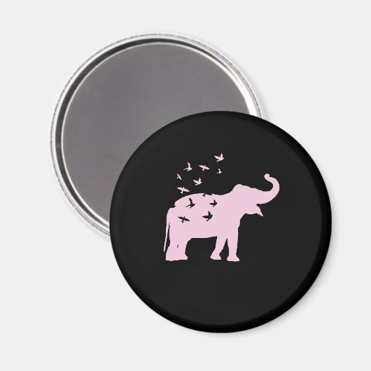 Rosa Elefant mit Vögel Magnet (Vorderseite/Rückseite)