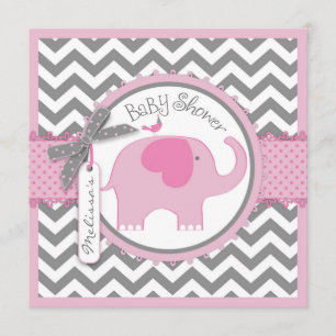 Rosa Elefant und Zickzack Print Baby Dusche Einladung