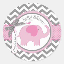 Rosa Elefant und Zickzack Print Baby Dusche Runder Aufkleber