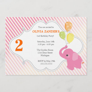 Rosa Elefant zum Geburtstag Einladung