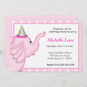 Rosa Elefant zum Geburtstag Einladung für Mädchen (Vorne/Hinten)