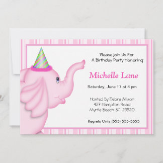 Rosa Elefant zum Geburtstag Einladung für Mädchen