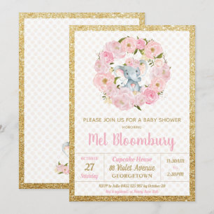 Rosa Elefanten-Baby-Shower-Einladung für Mädchen m Einladung