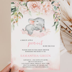 Rosa Elefanten-Baby-Shower für Mädchen Einladung