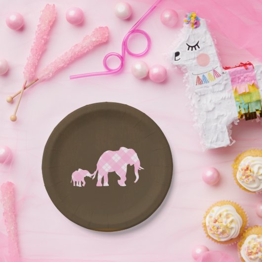 Rosa Elefanten Braun Trendy Moderne Babydusche Pappteller (Party)