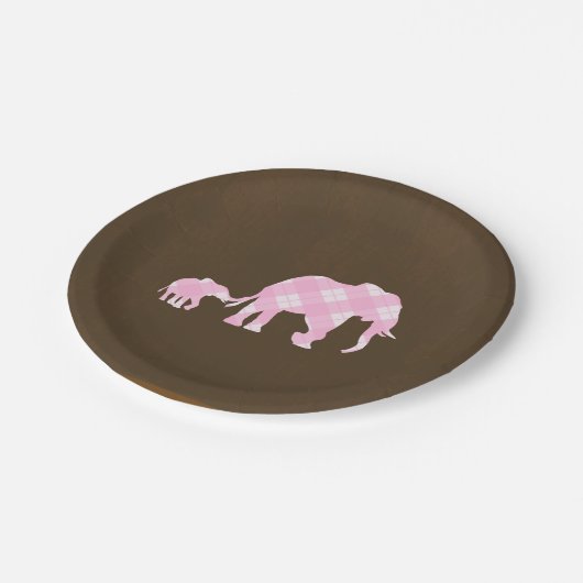 Rosa Elefanten Braun Trendy Moderne Babydusche Pappteller (Schrägansicht)