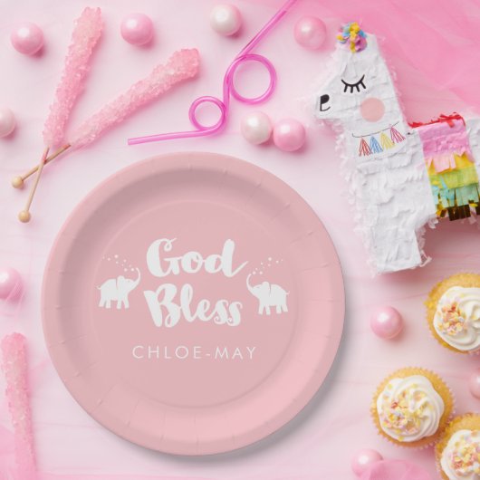 Rosa Elefanten Gott segne Taufe/Dedication Pappteller (Party)