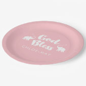 Rosa Elefanten Gott segne Taufe/Dedication Pappteller (Schrägansicht)