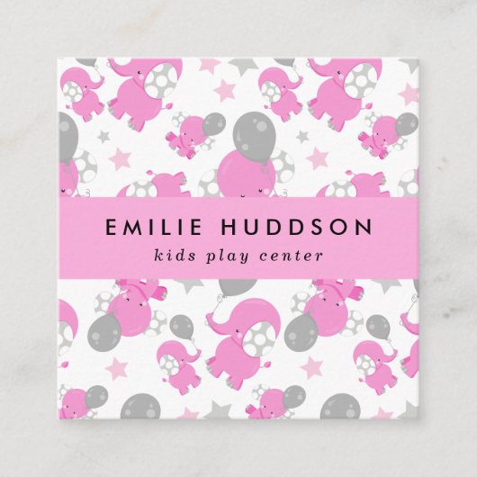 Rosa Elefanten, Kinderspielzentrum, Aktivitätszent Quadratische Visitenkarte (Vorderseite)
