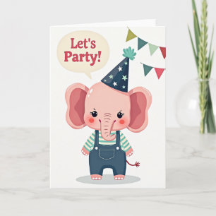 Rosa Elefanten-Party-Geburtstagskarte Karte