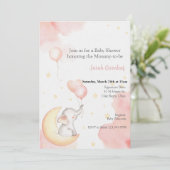 Rosa Elefanteneinladung Einladung (Stehend Vorderseite)