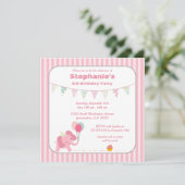 Rosa Elefantenstreifen Geburtstagsfeier Einladung (Stehend Vorderseite)