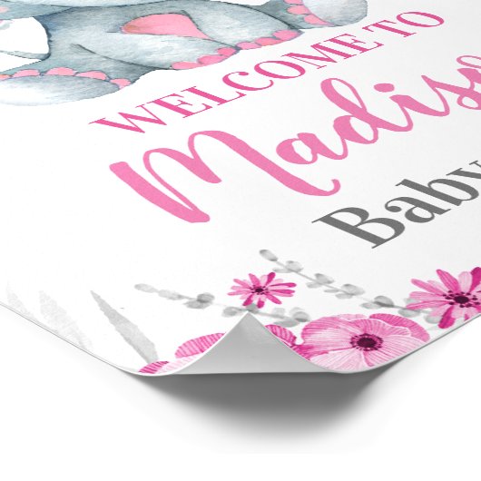 Rosa Elefantenwillkommensschild, rustikale Mädchen Poster (Ecke)