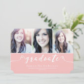 Rosa Elegance 3 Foto Abschluss Einladung (Stehend Vorderseite)