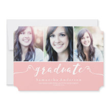 Rosa Elegance 3 Foto Abschluss Einladung