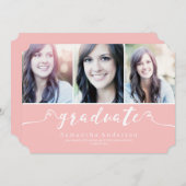 Rosa Elegance 3 Foto Abschluss Einladung (Vorne/Hinten)