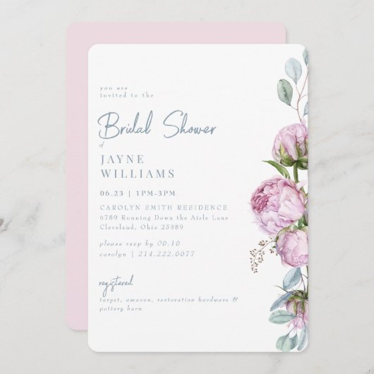 Rosa Elegance Brautparty Einladung (Vorne/Hinten)