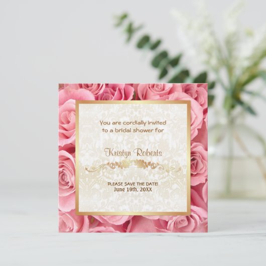 Rosa Elegance - Dusche Save The Date (Stehend Vorderseite)