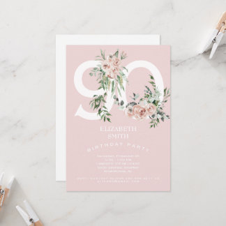 Rosa Elegant 90. Geburtstagsparty Einladung