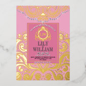 Rosa Elegant Artdeco Mongram Wedding Gold Folieneinladung (Vorderseite)