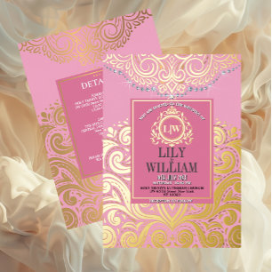 Rosa Elegant Artdeco Mongram Wedding Gold Folieneinladung