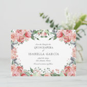 Rosa Elegant Blumenschrift Quinceañera Save The Date (Stehend Vorderseite)