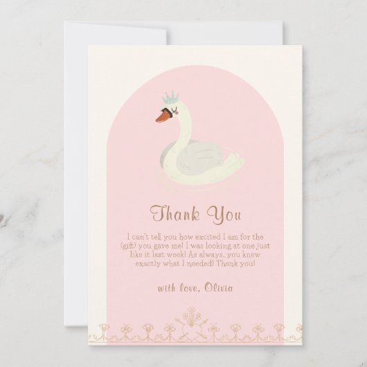 Rosa Elegant Boho Arch Princess Swan Baby Dusche Dankeskarte (Vorderseite)