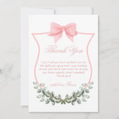 Rosa Elegant Bow Eucalyptus Wappen Babydusche Dankeskarte (Vorderseite)