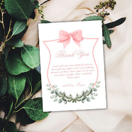 Rosa Elegant Bow Eucalyptus Wappen Babydusche Dankeskarte