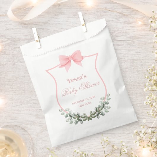 Rosa Elegant Bow Eucalyptus Wappen Babydusche Geschenktütchen (Ausgeschnitten)