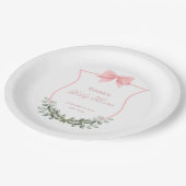 Rosa Elegant Bow Eucalyptus Wappen Babydusche Pappteller (Schrägansicht)