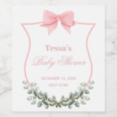 Rosa Elegant Bow Eucalyptus Wappen Babydusche Weinetikett (Einzelnes Label)