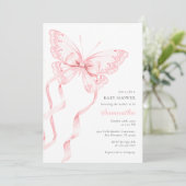 Rosa Elegant Butterfly Baby Dusche Einladung (Stehend Vorderseite)